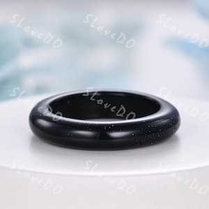 Blue Sandstone Wedding Band: Starry Night Nebula Ring