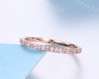 Moonstone Morganite Wedding Ring,Eternity Band,Rose Gold Ring,Birthday Gift,Women Stacking Band,Matching Band,Anniversary Ring,Gift for Her