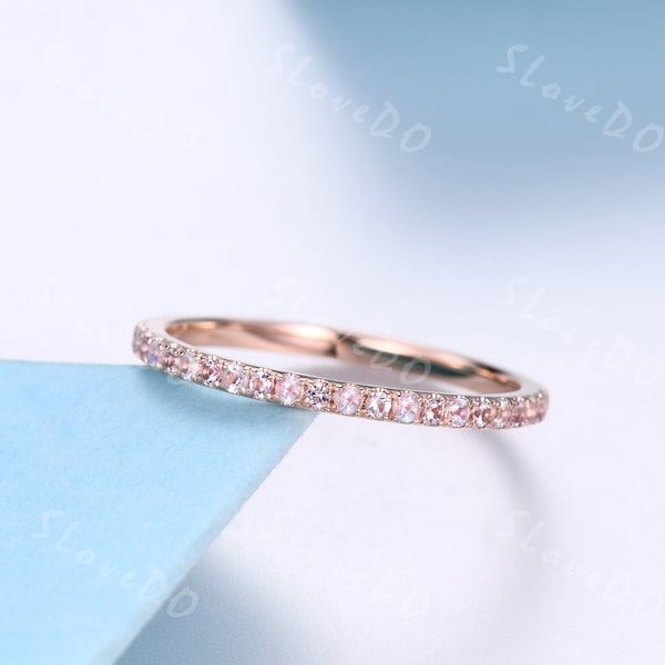 Moonstone Morganite Wedding Ring,Eternity Band,Rose Gold Ring,Birthday Gift,Women Stacking Band,Matching Band,Anniversary Ring,Gift for Her