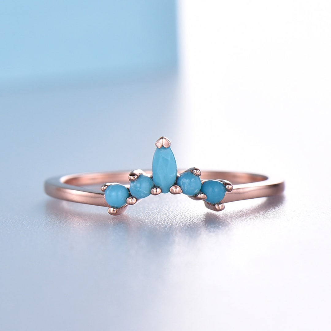 Turquoise Ring 14k Gold Ring Turquoise Wedding Band Blue Stone Ring ...