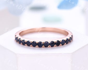 2mm Blue Sandstone Ring, 14K Rose Gold Stacking Band