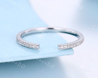14K White Gold Ring Diamond Wedding Band Open Gap Ring Diamond Ring Unique Anniversary Ring Stackable Band Matching Band Best Gift for her