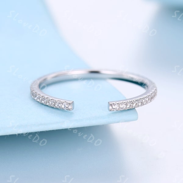 14K White Gold Ring Diamond Wedding Band Open Gap Ring Diamond Ring Unique Anniversary Ring Stackable Band Matching Band Meilleur cadeau pour elle