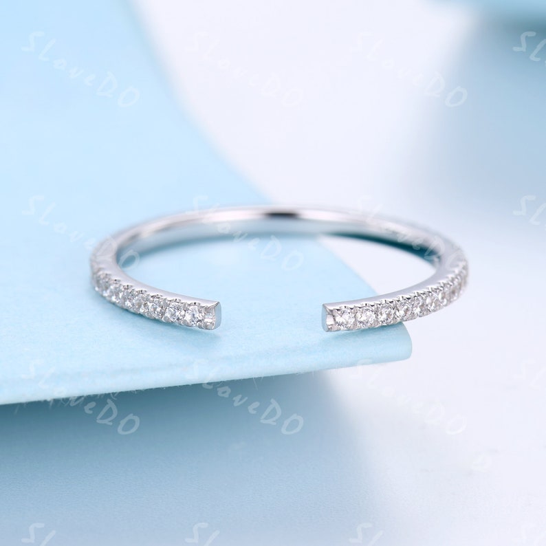 14K White Gold Ring Diamond Wedding Band Open Gap Ring Diamond Ring Unique Anniversary Ring Stackable Band Matching Band Best Gift for her image 1