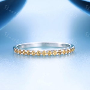 Halbe Eternity Band, natürlicher Citrin Ehering, Minimalist Ring, Zarter Edelstein Ring, Hochzeitsband, Geburtstag Geschenk, Weißgold Ring