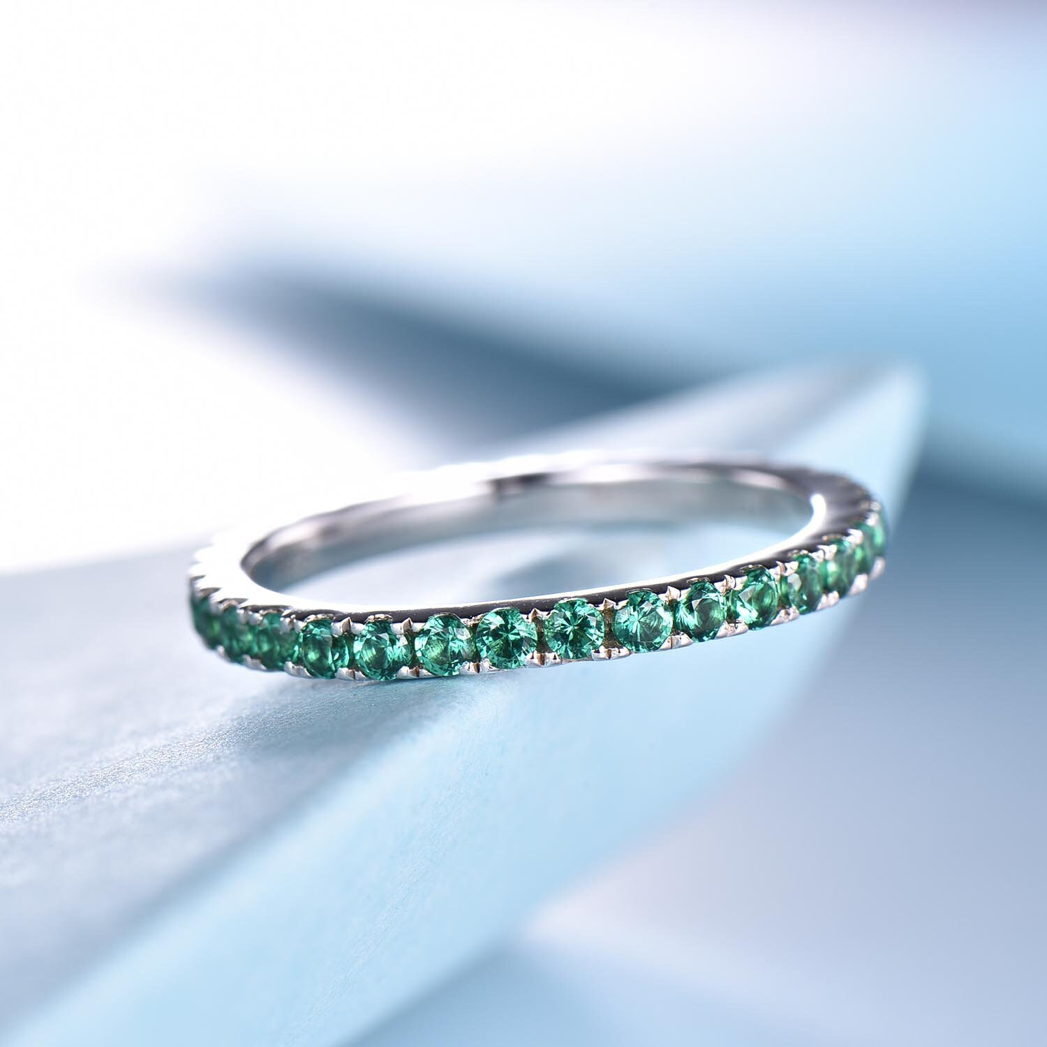 Lab Emerald Eternity Band Ring: Solid Gold Stacking Ring - Etsy