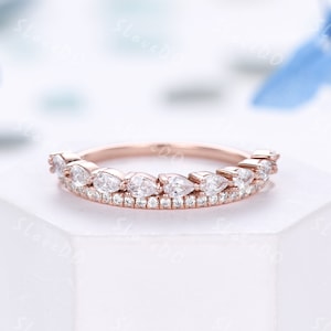 Vintage Moissanite Verlobungsring, einzigartige birnenförmige Doppel Ehering Matching Stacking Brautjubiläum Versprechen Ring Set Geschenk für sie