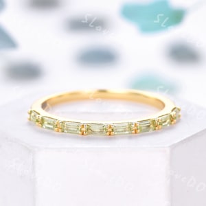 Baguette Cut Peridot Eternity Band: Sterling Silver Stacking Ring