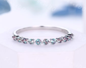 Minimalist Alexandrite Wedding Band: White Gold Half Eternity Ring