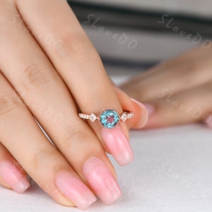 Hexagon Alexandrite engagement ring rose gold women vintage Alexandrite Diamond ring June Birthstone Alexandrite jewelry bridal ring gift