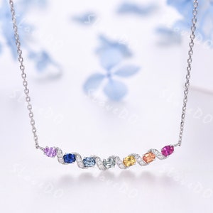 Oval Cut Rainbow Sapphire Necklace,Dainty Straight Bar Necklace,Layering Necklace,Padparadscha Sapphire,Minimalist Gift,September Birthstone