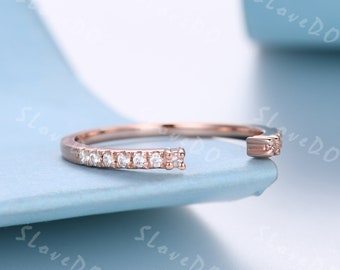 14K Rose Gold Ring Diamond Wedding Band Open Gap Ring Diamond Ring Unique Anniversary Ring Stackable Band Matching Band Best Gift for her