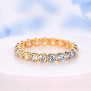 Art Deco Green Sapphire Wedding Band: 14K Gold Eternity Ring