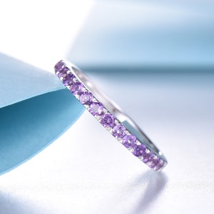 Eternity Band, Amethyst Ring, Gemstone Stacking Ring, Purple Amethyst, 14K White Gold, Anniversary Gift, Everyday Ring, Simple Ring