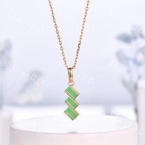 Natural Green Jade Pendant Baguette Jade Necklace with Gold Chain Lucky Charm Necklace Dainty Jadeite Necklace Bridal Promise Gift For Women