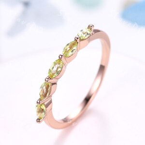 Art Deco Marquise cut Peridot Engagement ring, Peridot Wedding Band Rose Gold Stacking Matching Ring Promise ring Anniversary gift,Handmade