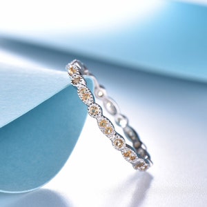Eternity Band Anillo de citrino Art deco Anillo de boda de citrino amarillo de eternidad completa Banda apilable de citrino 10/14/18K oro blanco