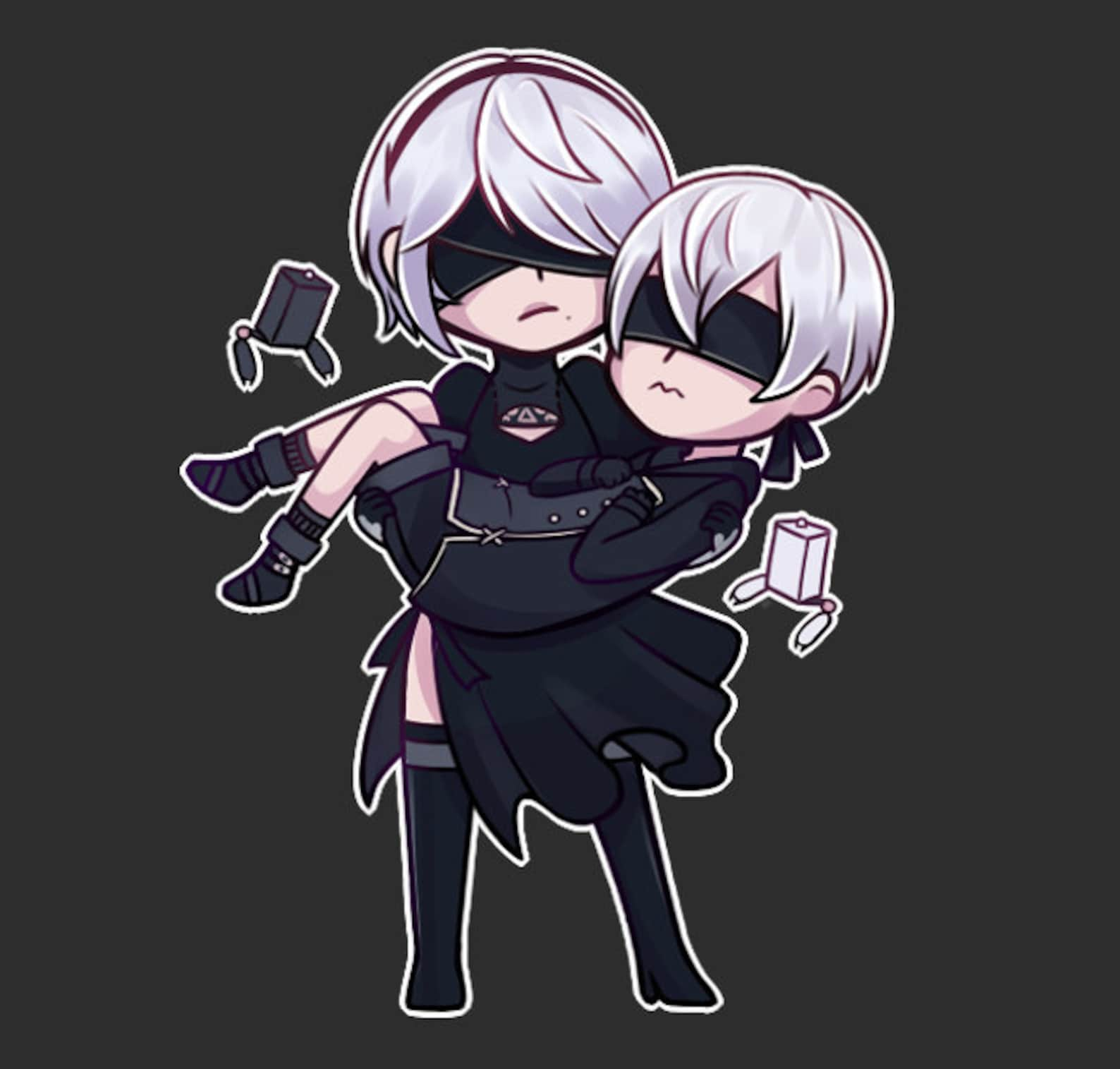 Chibi Nier Automata 2B and 9S Sticker image 0.