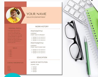 Canva CV Template, 1 Page Resume Template Professional With Photo, Printable and Editable in Canva, INSTANT DOWNLOAD