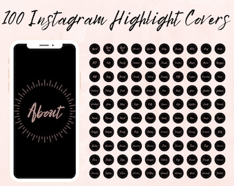Instagram Highlight Icons Black and Dusty Rose, 100 Instagram Highlight Covers Black Background With Dusty Rose Letters and Elements