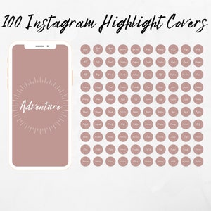 100 Instagram Highlight Cover Icons Dusty Rose Background With White Letters and Elements