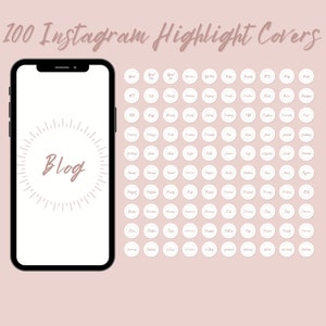 100 Instagram Highlight Icons White Background With Dusty Rose Letters and Elements
