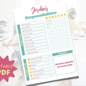 Chore Chart for Kids, Printable To Do List, Editable PDF, Daily and Weekly Cleaning Checklist