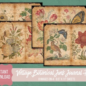 Digital Ephemera Pack, Botanical Junk Journal Paper, Printable Scrapbooking Collage Sheets, DIY Craft