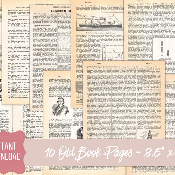 Old Book Pages, Vintage Paper, Junk Journal Ephemera Pack, Instant Digital Download, Set #3