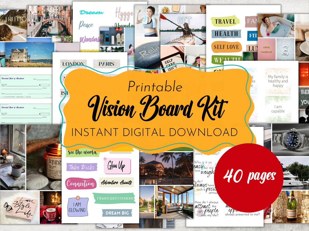 Vision Board Printables Kit With Photos, Inspirational Words and ...