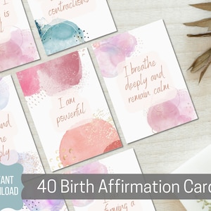 Birth Affirmation Cards, 40 Printable Birth Affirmations in 2 Sizes Plus Bonus Phone Wallpapers, DIGITAL DOWNLOAD