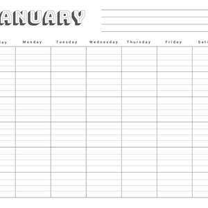 Monthly Blank Calendar - Sunday Start, Printable Calendar Pages, 12 Month Lined Calendar, Instant Digital Download image 2