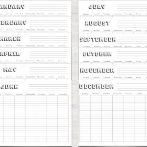 Monthly Blank Calendar - Sunday Start, Printable Calendar Pages, 12 Month Lined Calendar, Instant Digital Download image 3