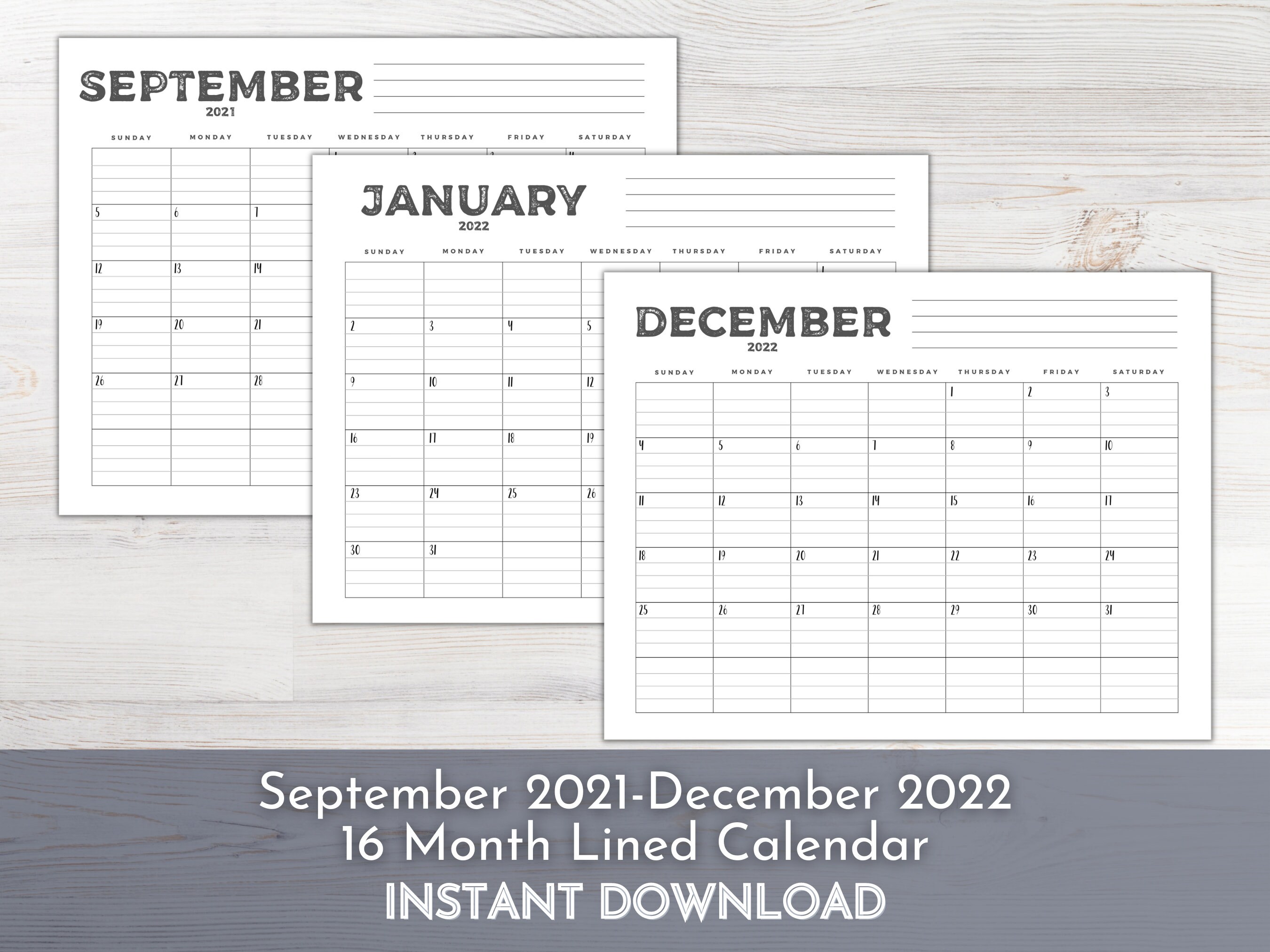 2022 lined monthly calendar 16 month printable calendar etsy new zealand