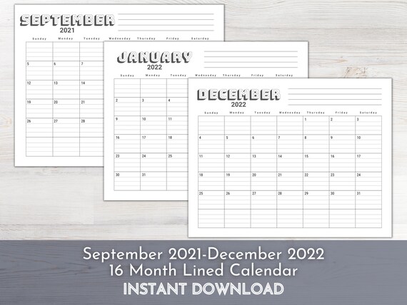 printable calendar 2022 lined monthly calender september etsy