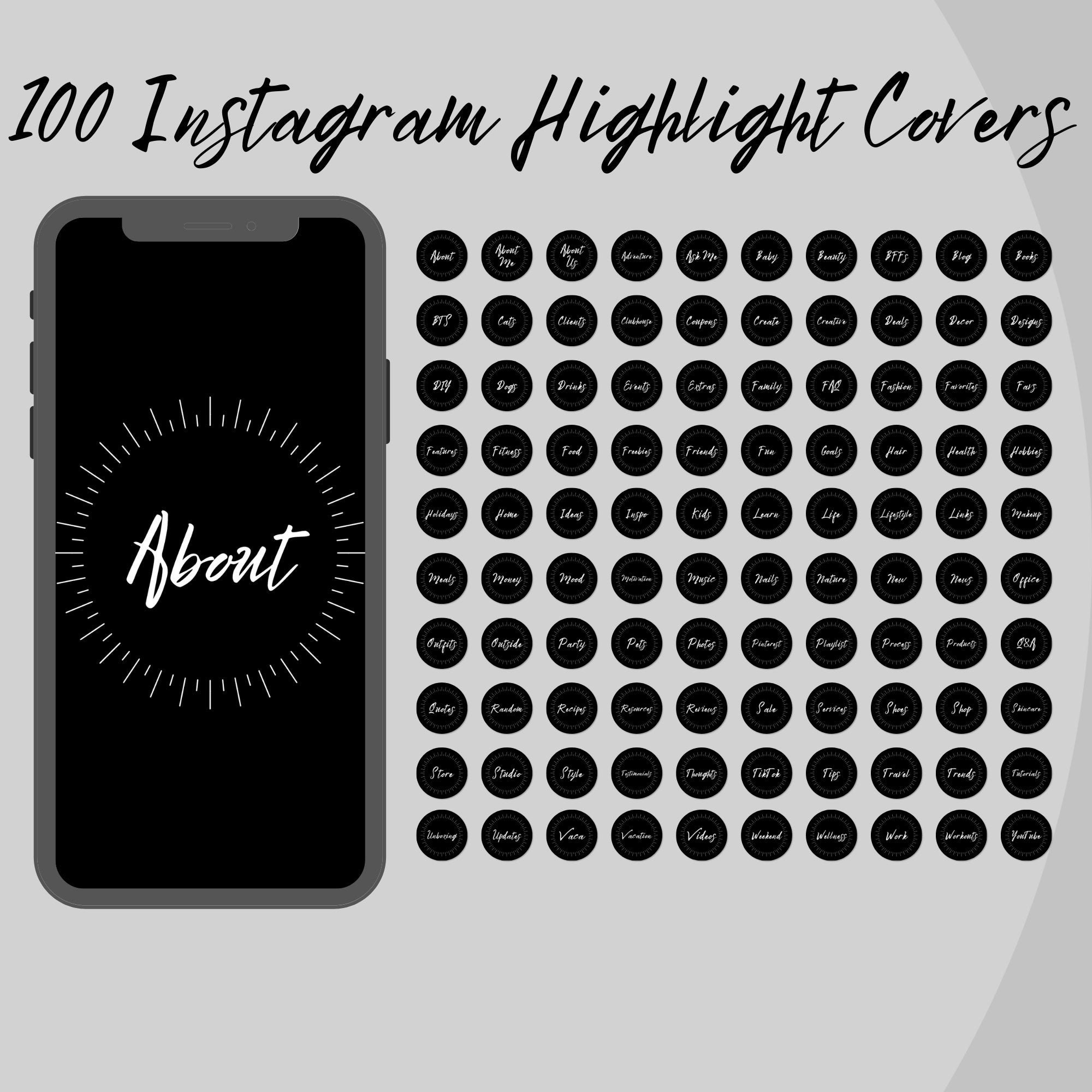 Instagram Highlight Covers Black and White 100 Instagram | Etsy