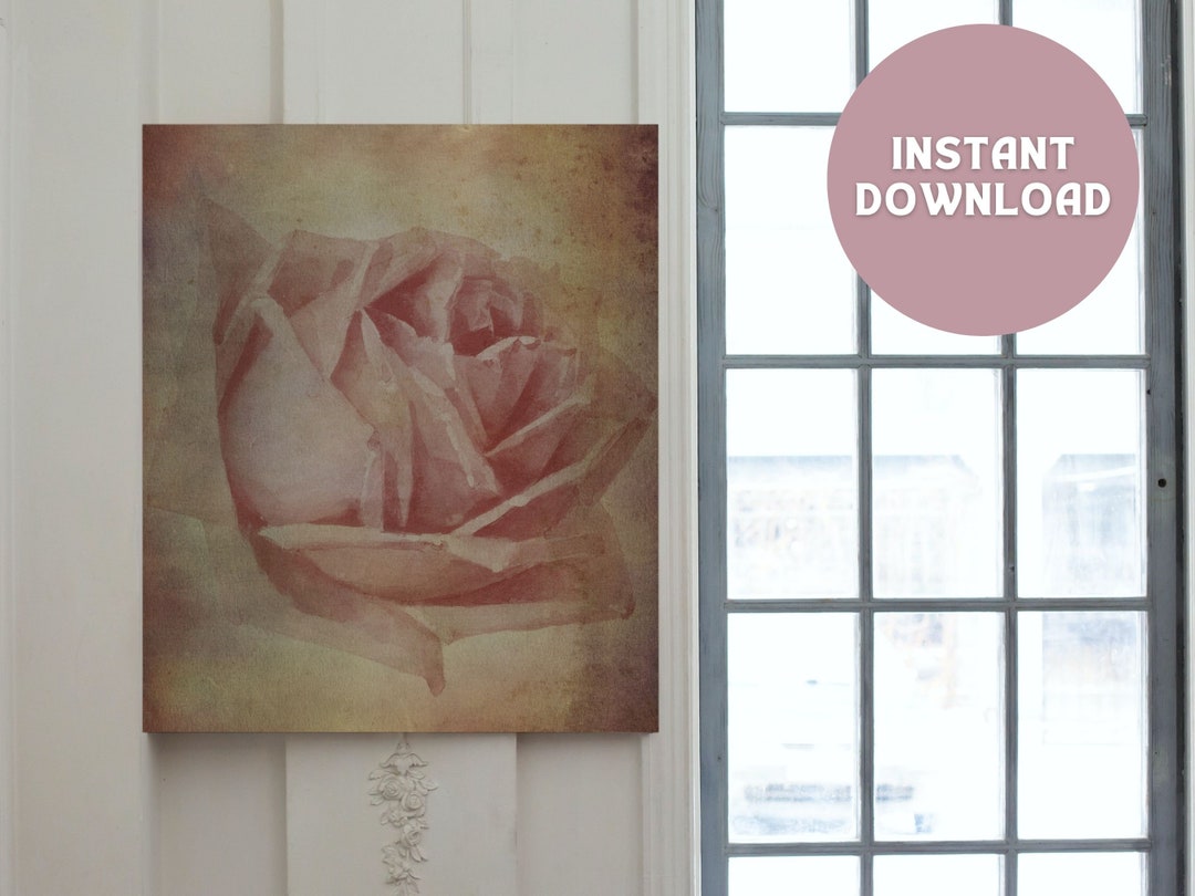 Wall Art, Pale Vintage Rose Printable Botanical Wall Art for Home Decor ...