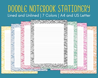 Schrijfpapier met doodle rand: gelinieerd en ongevoerd briefpapier (digitale download)