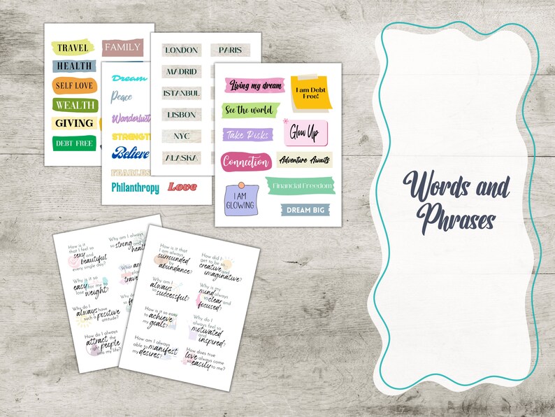 Vision Board Printables Kit With Photos, Inspirational Words and ...