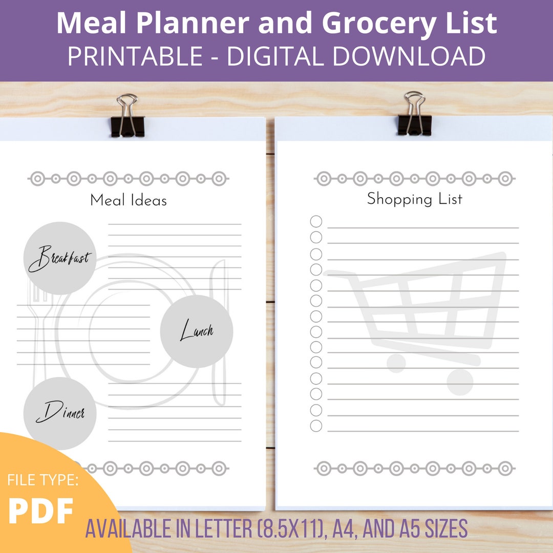 Meal Planner Printable and Grocery List Printable | Instant DIGITAL ...