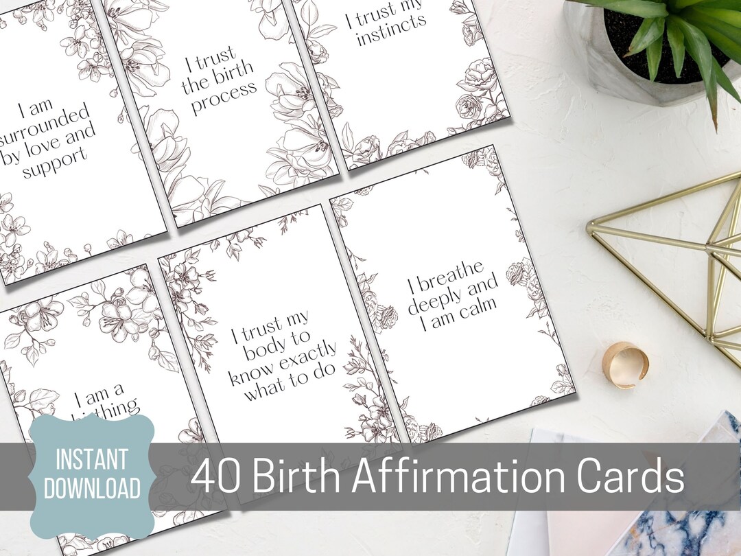 Birth Affirmation Cards, 40 Printable Birth Affirmation Cards in 4x6 ...