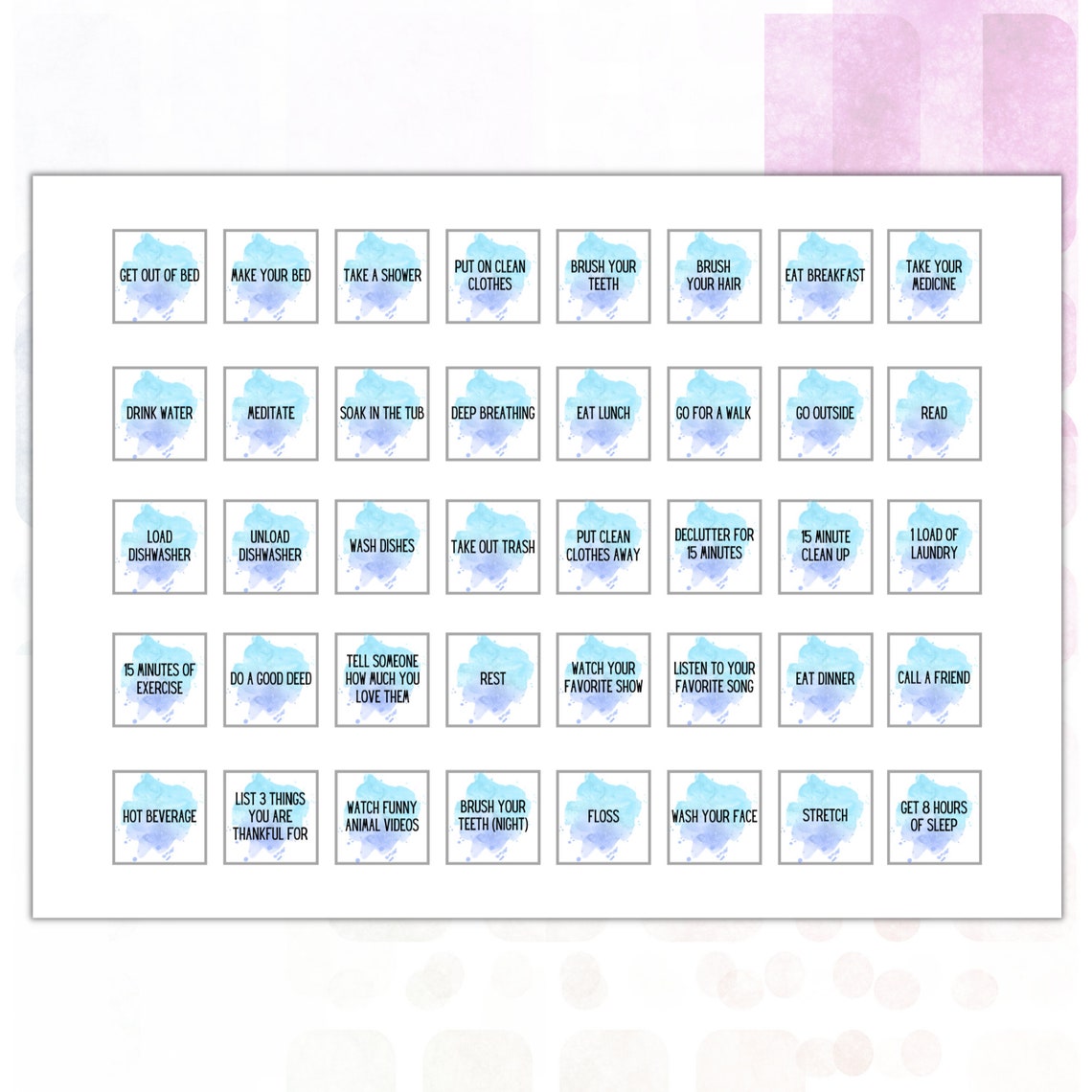 Printable Self Care Chart and Task Tiles Daily Self Care Etsy