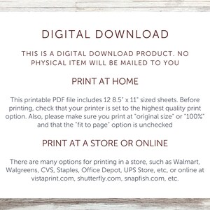 Monthly Blank Calendar - Sunday Start, Printable Calendar Pages, 12 Month Lined Calendar, Instant Digital Download image 5