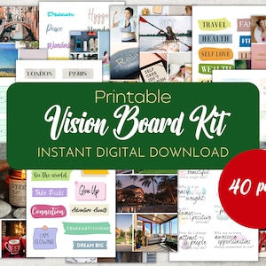Vision Board Printables, Kit Includes Photos, Inspirational Words and Phrases, Affirmation Cards, and Money Manifestation Checks