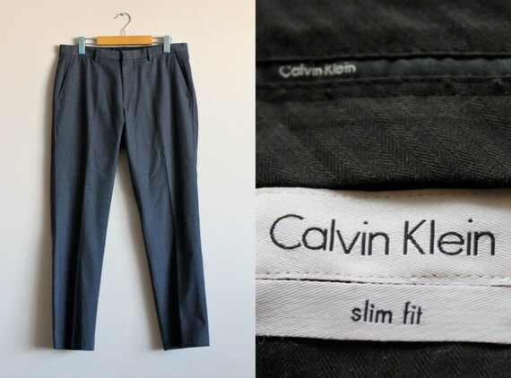 Mens Pinstripe Pants/Grey Tapered Pants/Vintage Ca