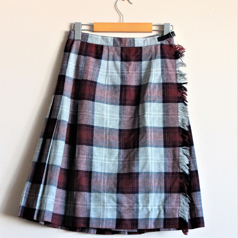 Maroon & Grey Pleated Mini Skirt/Tartan Pleated Skirt/Wool | Etsy