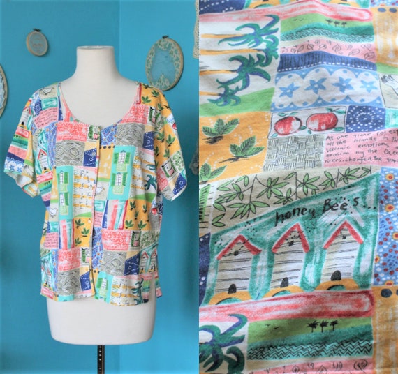 Multicolour 80s Abstract Shirt/Patchwork Colourful