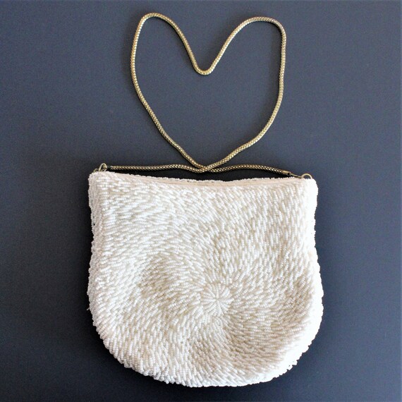 White Beaded Clutch/Vintage Beaded Bag/White Weddi