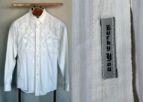 Lucky Jeans Mens Bohemian Shirt/Embroidered Floral