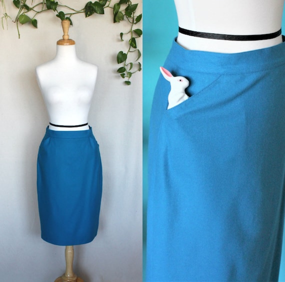 Light Blue Skirt with Pockets/Vintage Pencil Skirt
